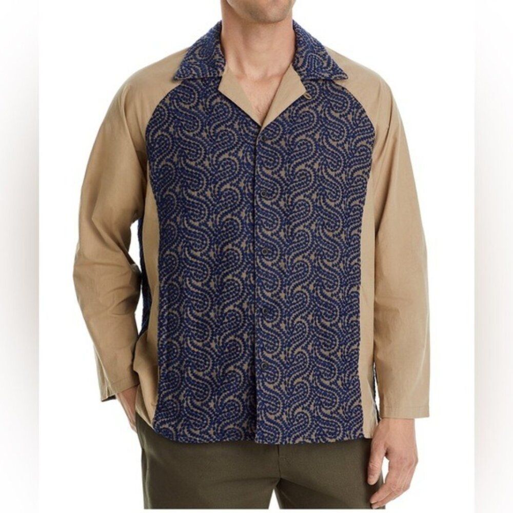 Nicholas Daley Embroidered Raglan Sleeve Button-up Shirt, NWT, Size M